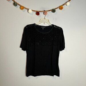 St. John black embellished black lacy t-shirt